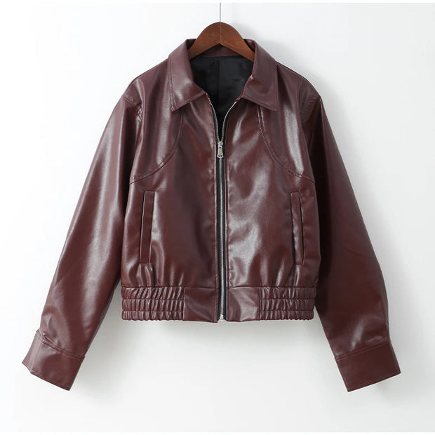 Chic PU Leather Crop Jacket