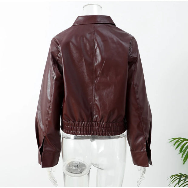 Chic PU Leather Crop Jacket