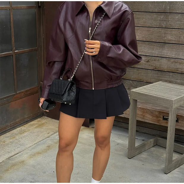 Chic PU Leather Crop Jacket