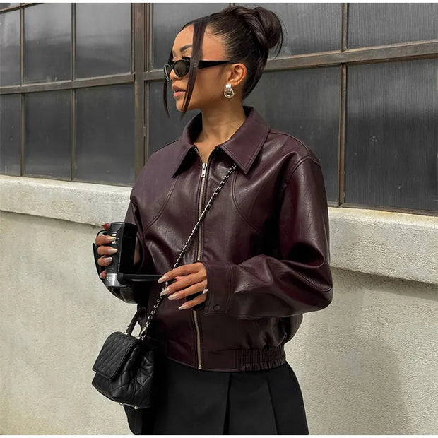 Chic PU Leather Crop Jacket