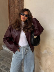 Chic PU Leather Crop Jacket