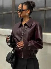 Chic PU Leather Crop Jacket